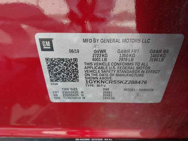 1GYKNCRS5KZ288476 Cadillac XT5 LUXURY