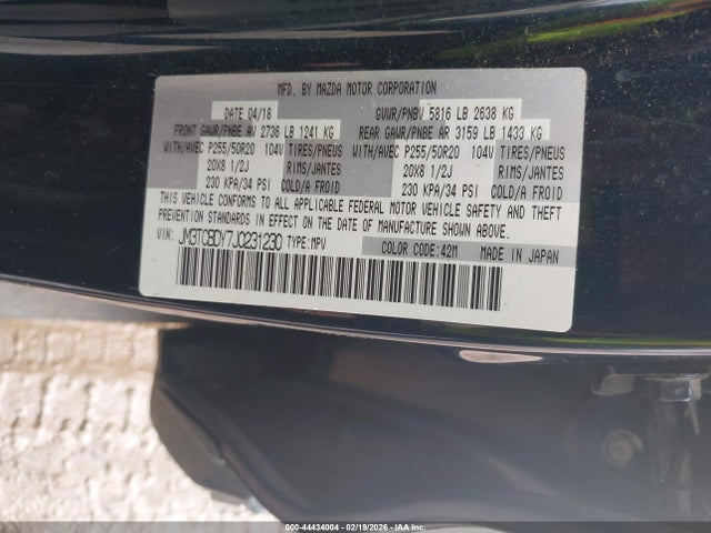 Продаж на аукціоні авто 2018 Mazda Cx-9 Grand Touring, vin: JM3TCBDY7J0231230, номер лоту: 44434004
