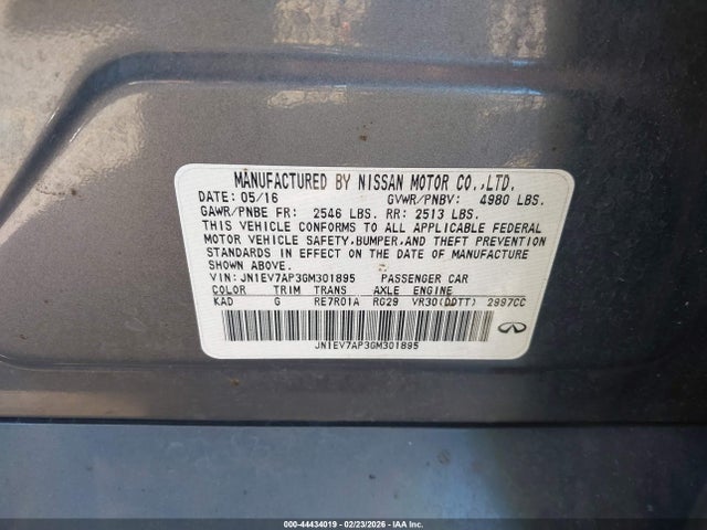 Продаж на аукціоні авто 2016 Infiniti Q50 3.0t Premium, vin: JN1EV7AP3GM301895, номер лоту: 44434019