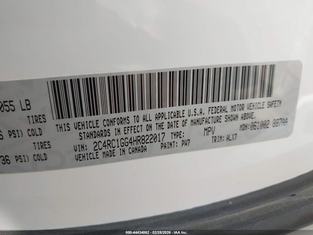Продажа на аукционе авто 2017 Chrysler Pacifica Limited, vin: 2C4RC1GG4HR822017, номер лота: 44434062