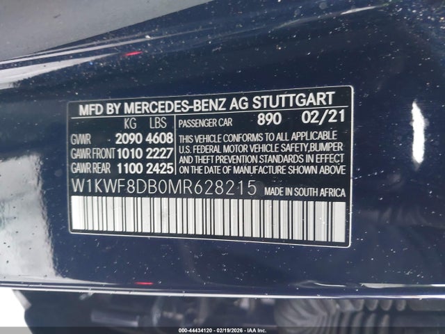 44434120 :رقم المزاد ، W1KWF8DB0MR628215 vin ، 2021 Mercedes-benz C 300 Sedan مزاد بيع