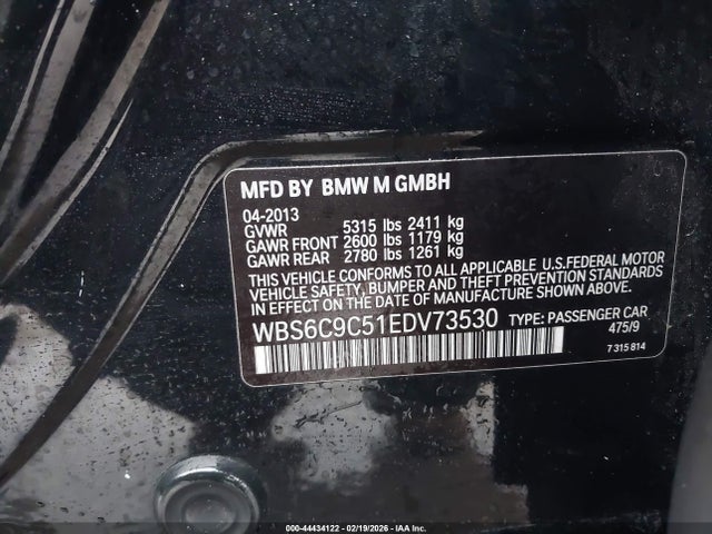 2014 Bmw M6 Gran Coupe მანქანა იყიდება აუქციონზე, vin: WBS6C9C51EDV73530, აუქციონის ნომერი: 44434122