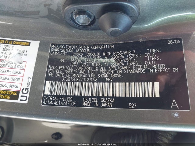 Продаж на аукціоні авто 2007 Lexus Gx 470, vin: JTJBT20X770127098, номер лоту: 44434123