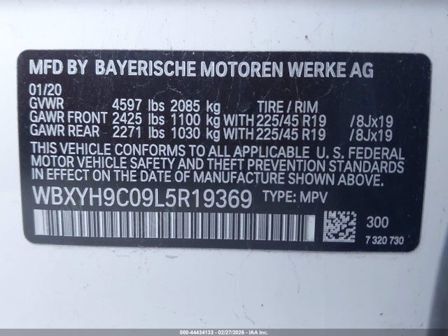 44434133 :رقم المزاد ، WBXYH9C09L5R19369 vin ، 2020 Bmw X2 Sdrive28i مزاد بيع