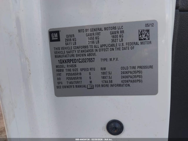 Продаж на аукціоні авто 2012 Gmc Acadia Sle, vin: 1GKKRPED1CJ327657, номер лоту: 44434136