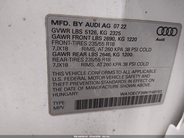 WA1DECF39N1149153 Audi Q3 Premium 45 Tfsi S Line Quattro Tiptronic