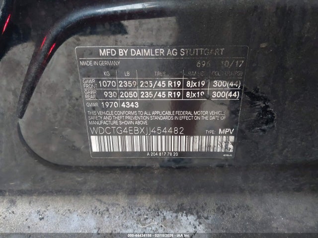 WDCTG4EBXJJ454482 Mercedes-Benz GLA 250