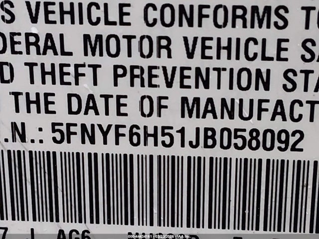 5FNYF6H51JB058092 Honda Pilot Ex-l