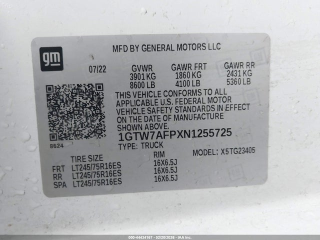 Продажа на аукционе авто 2022 Gmc Savana Cargo Rwd 2500 Regular Wheelbase Work Van, vin: 1GTW7AFPXN1255725, номер лота: 44434167