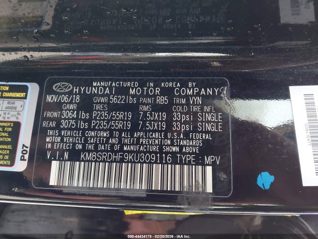 KM8SRDHF9KU309116 Hyundai Santa Fe Xl Limited Ultimate
