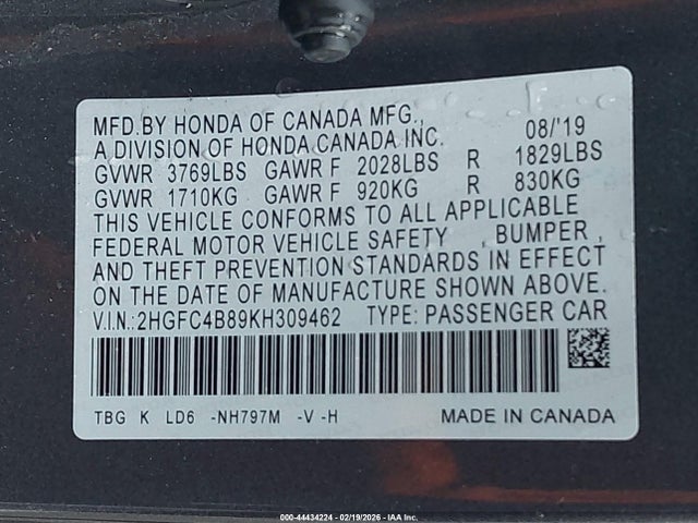 Honda Civic Sport 2019 2HGFC4B89KH309462 Image 9