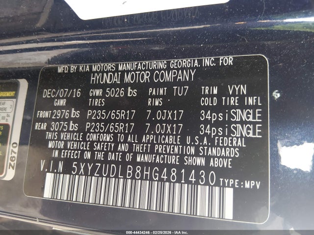 5XYZUDLB8HG481430 Hyundai Santa Fe Sport 2.4l