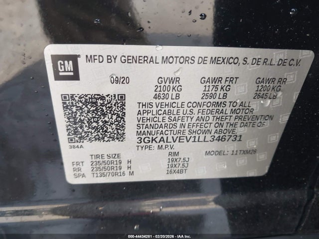 Aukcja sprzedaży 2020 Gmc Terrain Awd Slt, vin: 3GKALVEV1LL346731, numer aukcji: 44434281