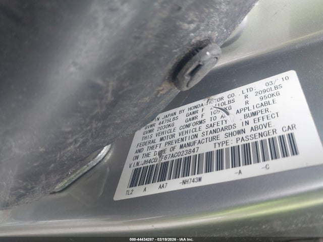44434287 :رقم المزاد ، JH4CU2F67AC023847 vin ، 2010 Acura Tsx 2.4 مزاد بيع