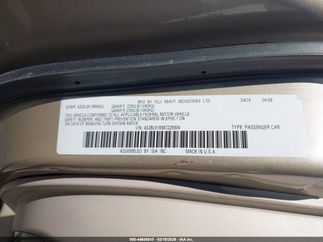 44434317 :رقم المزاد ، 4S3BL616987226904 vin ، 2008 Subaru Legacy 2.5i مزاد بيع