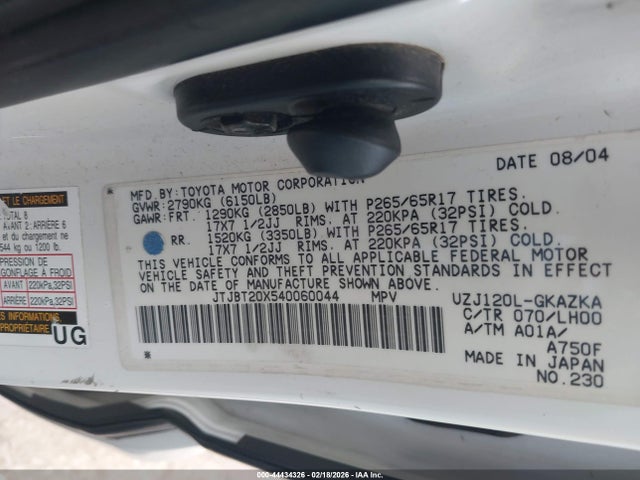 2004 LEXUS GX 470 JTJBT20X540060044 Photo 8