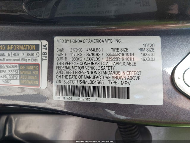 Aukcja sprzedaży 2021 Acura Rdx Technology Package, vin: 5J8TC1H54ML004665, numer aukcji: 44434329