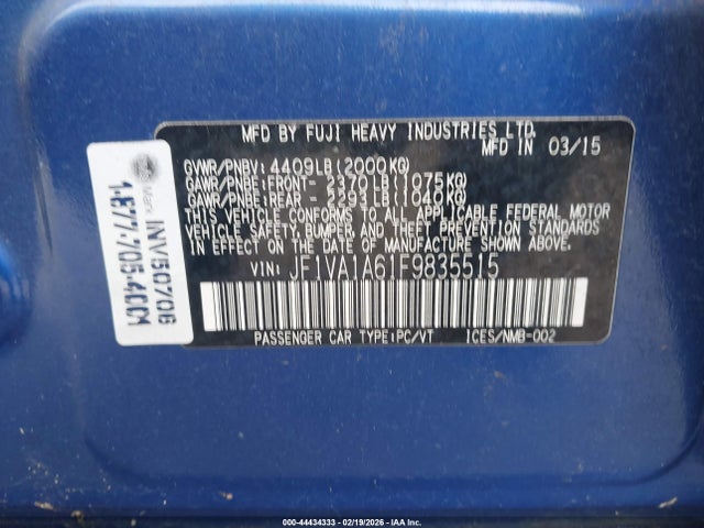 Subaru WRX 2015 JF1VA1A61F9835515 Image 9