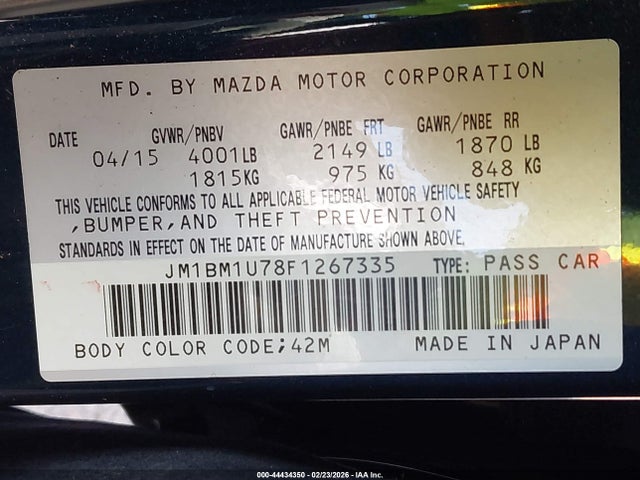 JM1BM1U78F1267335 Mazda Mazda3 I Sport