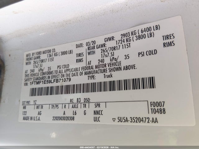 1FTMF1E59LFB71079 Ford F-150 Xl
