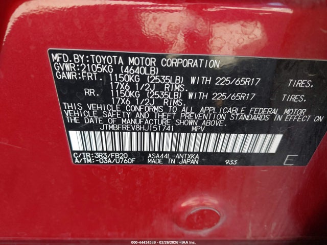 JTMBFREV8HJ151741 Toyota RAV4 LE