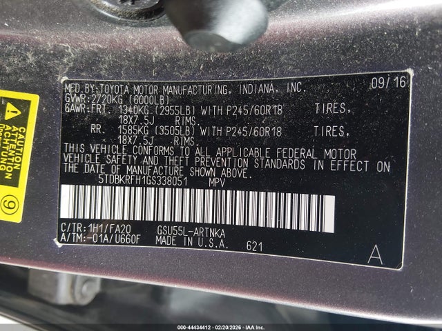 2016 TOYOTA HIGHLANDER 5TDBKRFH1GS338051 Photo 8