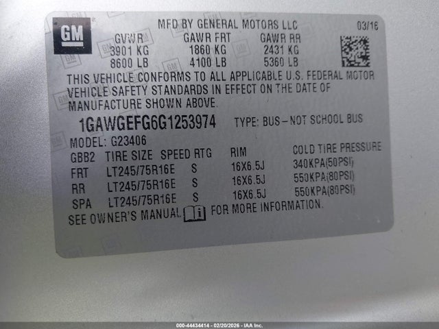 1GAWGEFG6G1253974 Chevrolet Express 2500 Ls