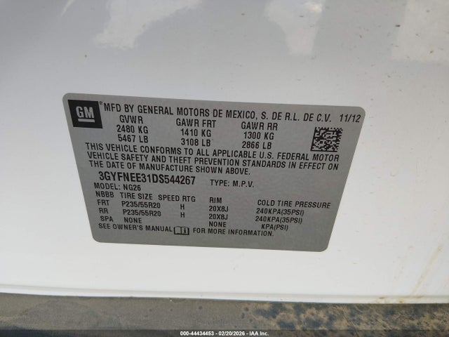44434453 :رقم المزاد ، 3GYFNEE31DS544267 vin ، 2013 Cadillac Srx Premium Collection مزاد بيع