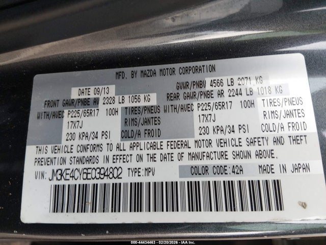 Aukcja sprzedaży 2014 Mazda Cx-5 Touring, vin: JM3KE4CY6E0394802, numer aukcji: 44434463