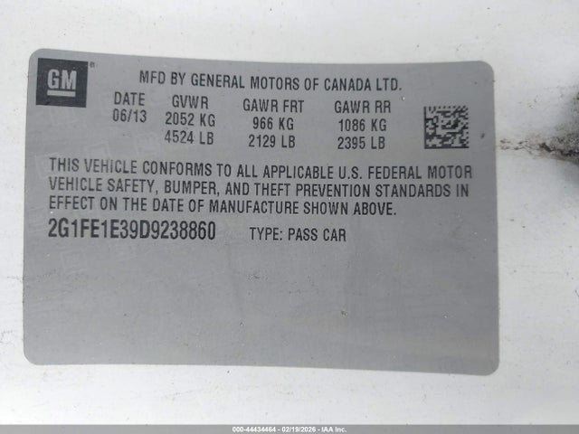 44434464 :رقم المزاد ، 2G1FE1E39D9238860 vin ، 2013 Chevrolet Camaro 1ls مزاد بيع