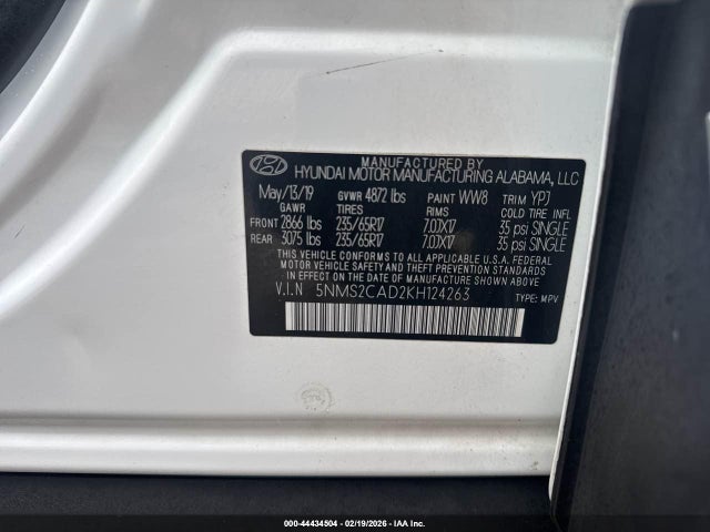 2019 HYUNDAI SANTA FE 5NMS2CAD2KH124263 Photo 8
