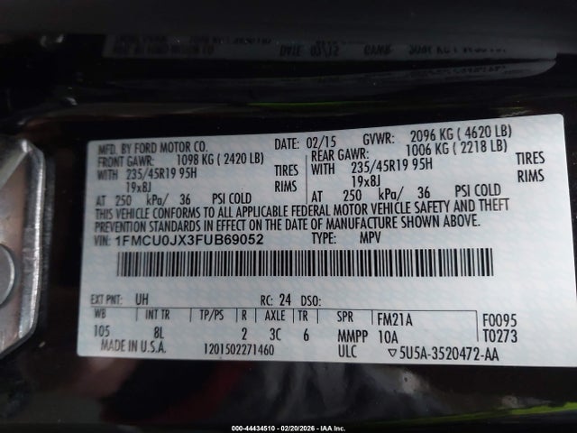 Aukcja sprzedaży 2015 Ford Escape Titanium, vin: 1FMCU0JX3FUB69052, numer aukcji: 44434510