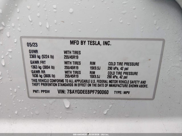 Продажа на аукционе авто 2023 Tesla Model Y, vin: 7SAYGDEE8PF790060, номер лота: 44434525