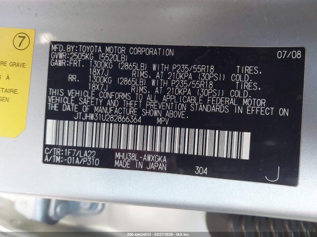 Aukcja sprzedaży 2008 Lexus Rx 400h, vin: JTJHW31U282866364, numer aukcji: 44434533