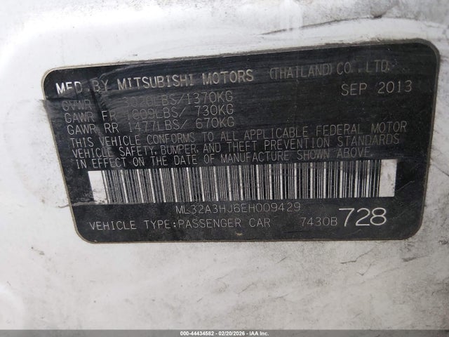 Aukcja sprzedaży 2014 Mitsubishi Mirage De, vin: ML32A3HJ6EH009429, numer aukcji: 44434582