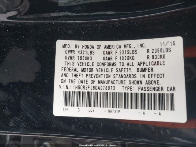 Honda ACCORD EX 2016 1HGCR2F06GA078973 Image 9