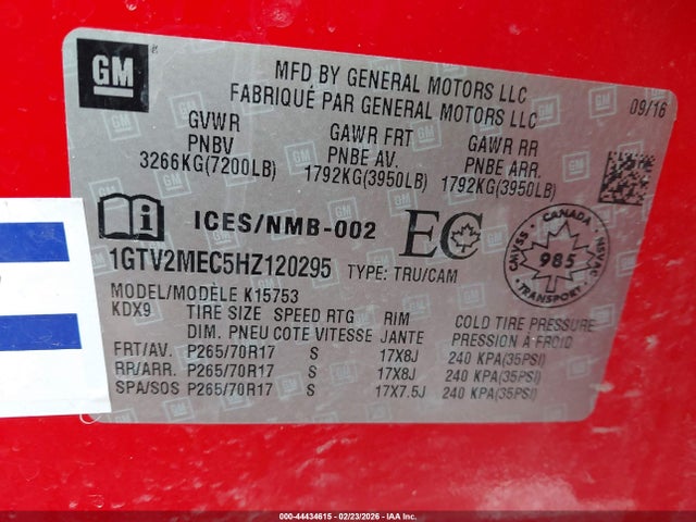 2017 Gmc Sierra 1500 Sle მანქანა იყიდება აუქციონზე, vin: 1GTV2MEC5HZ120295, აუქციონის ნომერი: 44434615