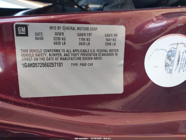 Продажа на аукционе авто 2006 Buick Lucerne Cxl, vin: 1G4HD57256U257101, номер лота: 44434641