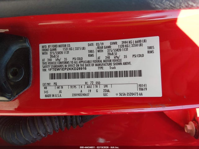 44434651 :رقم المزاد ، 1FTEW1EP2KKD28916 vin ، 2019 Ford F-150 Xl مزاد بيع
