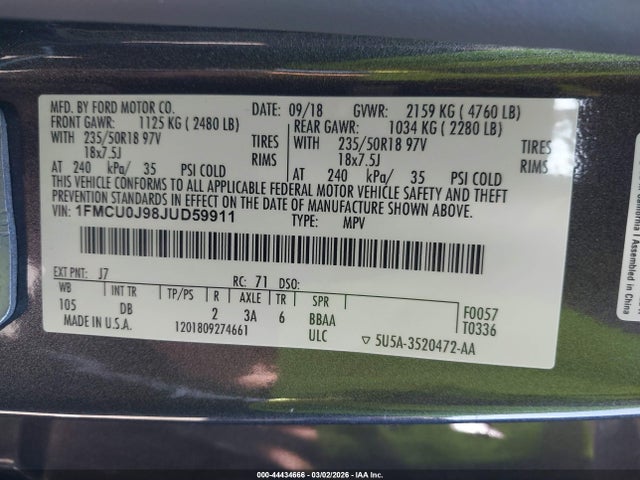 1FMCU0J98JUD59911 Ford Escape Titanium