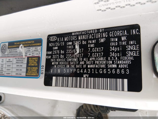 Продажа на аукционе авто 2020 Kia Sorento 2.4l L, vin: 5XYPG4A31LG656863, номер лота: 44434674