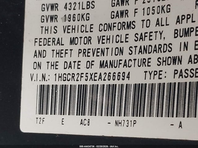 1HGCR2F5XEA266694 Honda Accord Sport