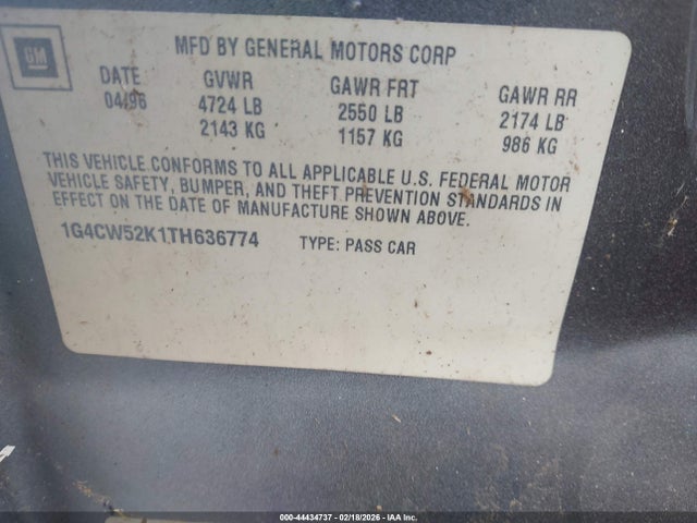 Aukcja sprzedaży 1996 Buick Park Avenue, vin: 1G4CW52K1TH636774, numer aukcji: 44434737