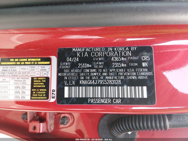 Aukcja sprzedaży 2025 Kia K5 Gt-line, vin: KNAG64J79S5283128, numer aukcji: 44434739