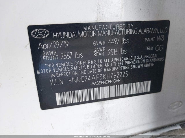 Продажа на аукционе авто 2019 Hyundai Sonata Se, vin: 5NPE24AF3KH792225, номер лота: 44434768