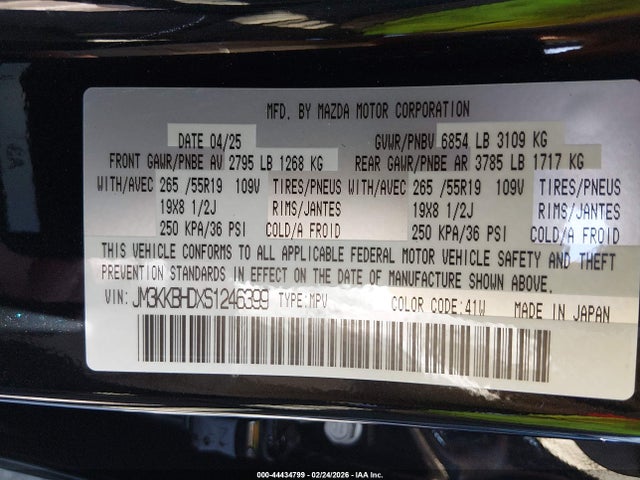 Aukcja sprzedaży 2025 Mazda Cx-90 3.3 Turbo Preferred Package, vin: JM3KKBHDXS1246399, numer aukcji: 44434799