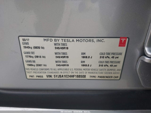 5YJSA1E24HF188508 Tesla Model S 100d/60d/75d/90d/p100d