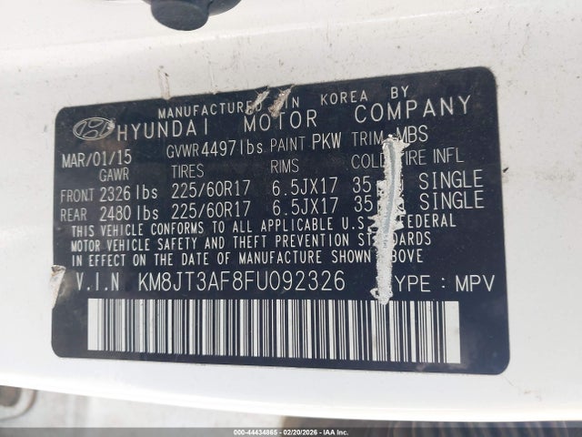 Aukcja sprzedaży 2015 Hyundai Tucson Gls, vin: KM8JT3AF8FU092326, numer aukcji: 44434865