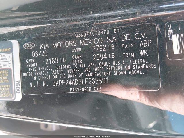 Продаж на аукціоні авто 2020 Kia Forte Fe, vin: 3KPF24AD5LE235891, номер лоту: 44434926