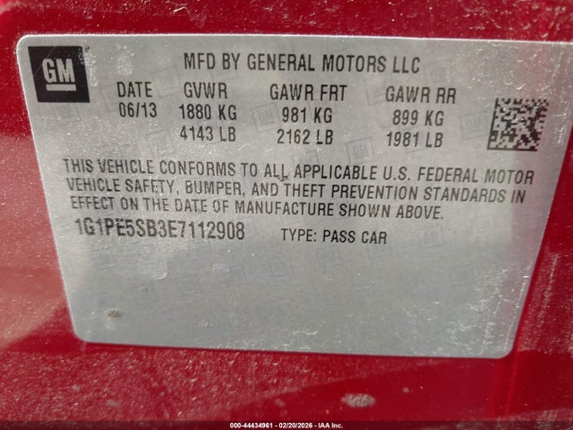 1G1PE5SB3E7112908 Chevrolet Cruze 2lt Auto